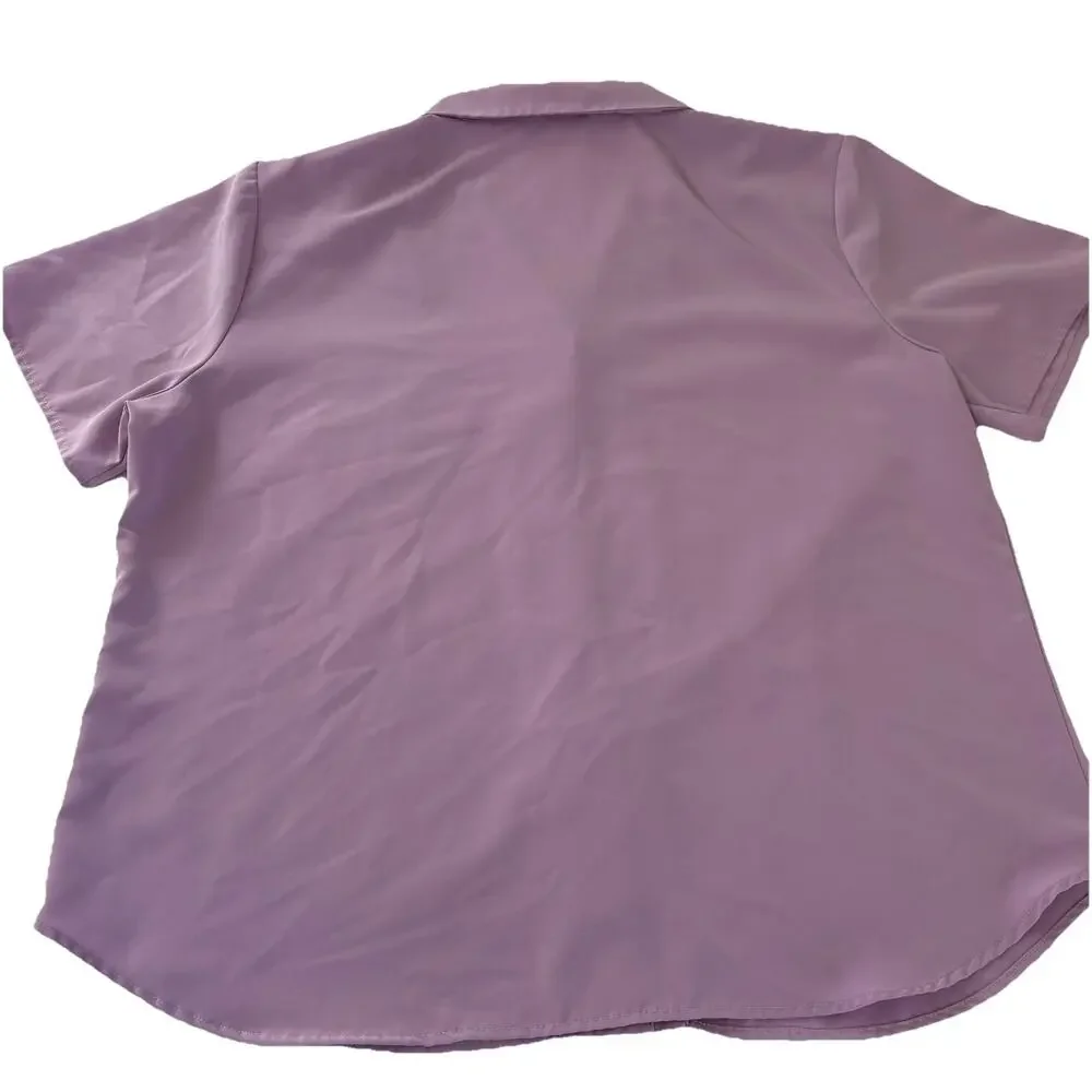 Vintage Susan Graver Style Lavender Short Sleeve Button Down Shirt Size XL